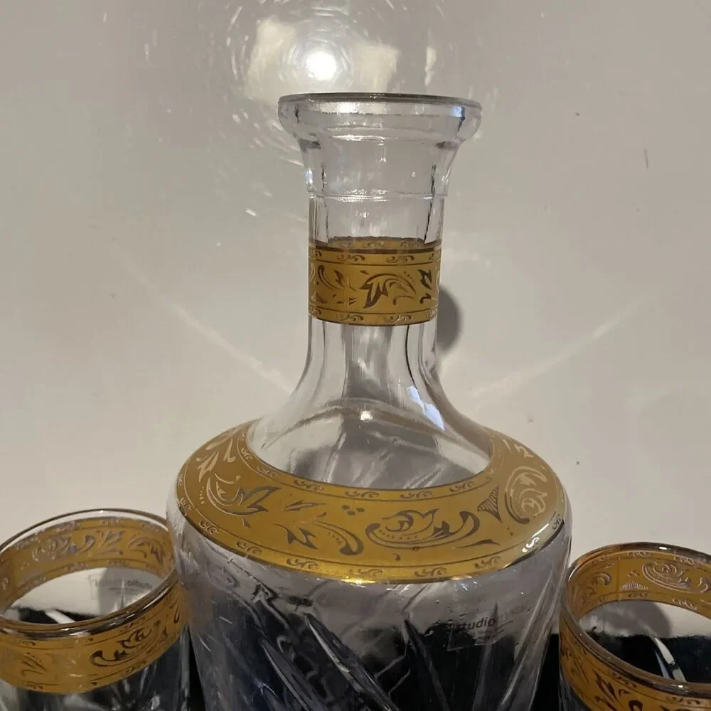 Vintage Studio Crystal By Studio Silversmiths Barware 3 peice Set‎